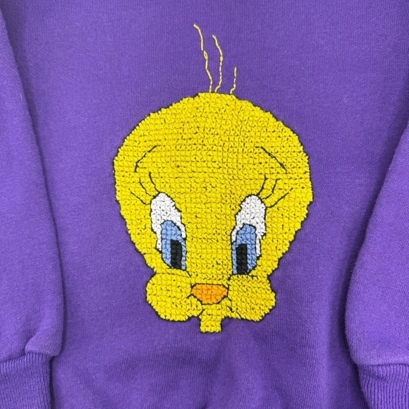 Vtg 90s Kids Screamers By Kleinerts Looney Tunes Tweety Bird Purple Sweatshirt 3 - Picture 2 of 7